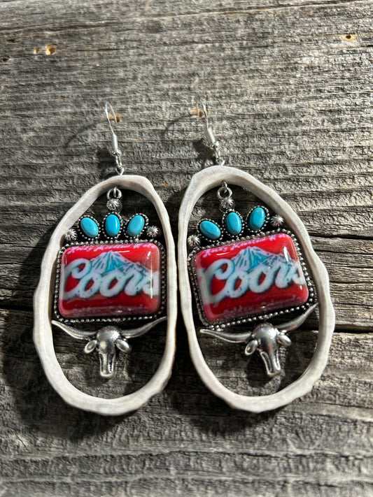 Steer Head, Turquoise & Coors- inspired earrings