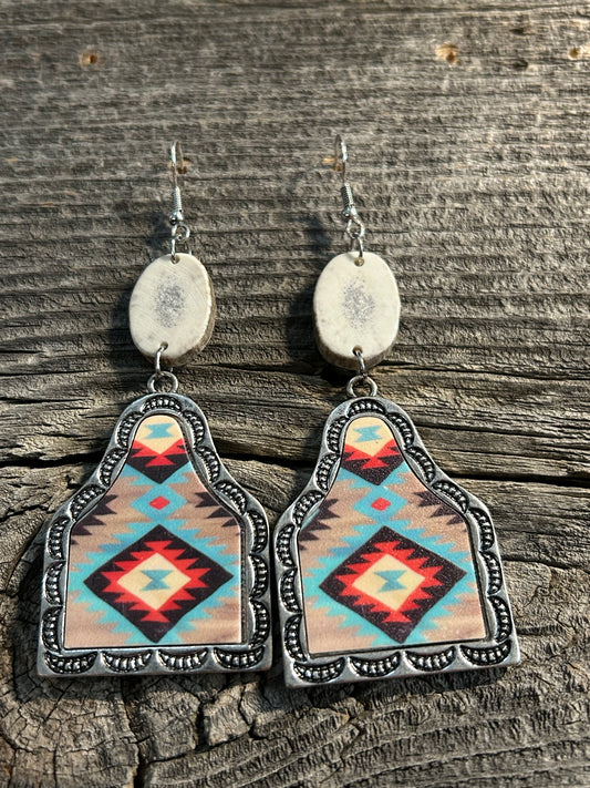 Cow Tag With Southwestern Print