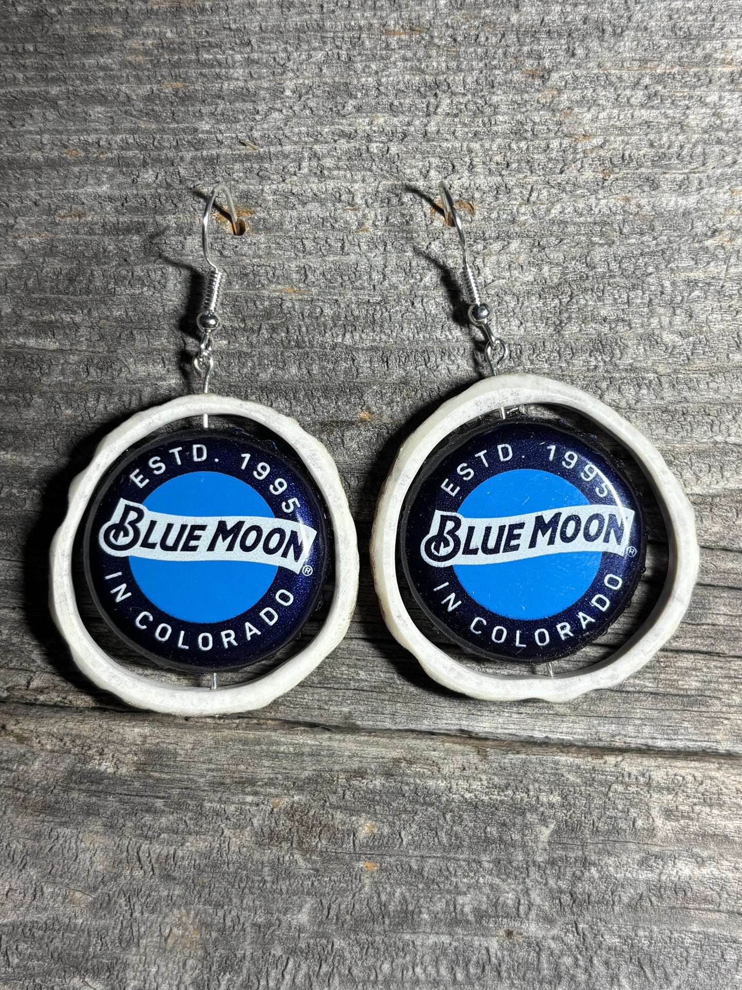 Antler Horn and Blue Moon Beer Charm Earrings