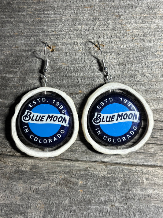 Antler Horn and Blue Moon Beer Charm Earrings